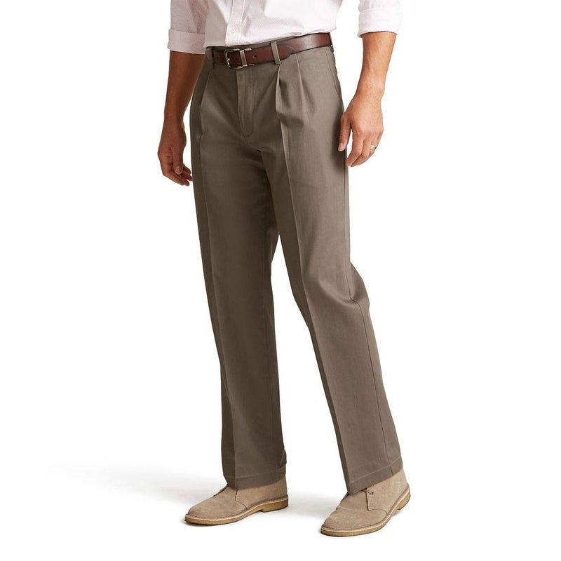 Dockers Men's Classic Fit Signature Khaki Lux Cotton Stretch Pants - Pleated (Regular and Big & Tall), Dark Pebble, 40W x 29L - Image 1